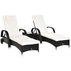 Outsunny 3 Pieces PE Rattan Patio Lounge Chair Set