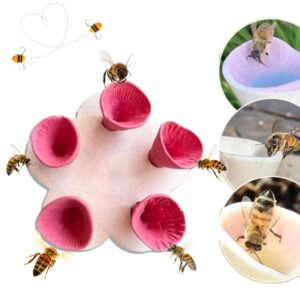EHOTER Bee Insect Drinking Cup 2024 New Colorful Bee Insect Drinking Cup Safe Places to Drink for Bees Thirsty Pollinators Need a Drink Resin Bee Cups for Garden Decor (Pink)