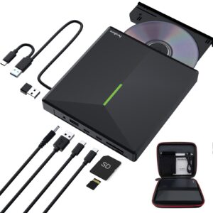 PeroBuno External CD DVD Drive with 4 USB Ports and 2 TF/SD Card Slots