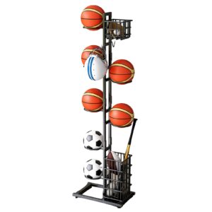 Fellflying Football Stand | Ball Rack Storage Stand For Football | Rustproof Basketball Organizer Rack with Basket For Volleyball | Sports Equipment Storage Rack - 41x28x156cm