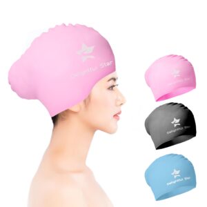 DELIGHTFUL Long Hair Swimming Cap. Durable & Waterproof Silicone Swimming Cap for All Ages