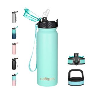 GOPPUS 600ml/20oz Stainless Steel Water Bottle with Straw Insulated Sports Bottle Cold Flask with Straw Double Walled Flip up Metal Water Bottles Leakproof Water Bottle for Gym Sports