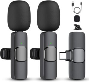 2 Pack Professional Wireless Lavalier Microphone for Android