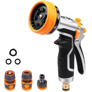 Onarway Hose Spray Gun for Garden: 10 Patterns Multi Jet High Pressure Water Hose Gun Spray Nozzle Metal Hose Pipe Head Garden Watering Attachment Se