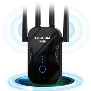 QLOCOM WiFi Extender Booster Blazing-Fast 1200Mbps WiFi Booster Range Extender Dual Band 5GHz & 2.4GHz Wireless Internet Booster/Hotspot with 2600 Sq.Ft Wider Coverage