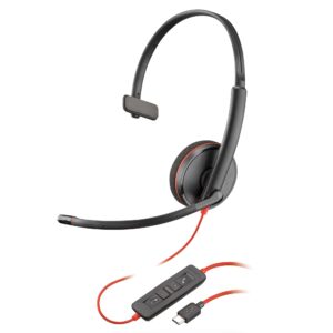 Poly Blackwire 3210 Wired Headset - Noise-Canceling Mic - Single-Ear Design - Connect to PC/Mac via USB-C or USB-A - Works w/Teams