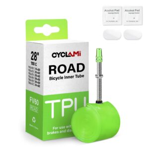 CYCLAMI 38g 1/2PCS Ultralight 700C Bike Inner Tube TPU Road Bicycle Tire 28'' Compatible with 700x18/23/25/28/30/32C Presta Valve 45/60/80mm(Include Bike Inner Tire Patch Repair Kit)