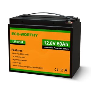 ECO-WORTHY 50Ah 12.8V Lithium Battery Emergency Power Backup Rechargeable LiFePO4 Lithium Iron Phosphate with 3000+ Deep Cycles and BMS Protection