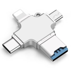 Aolcev Micro SD Card Reader 4 In 1 Multi-Port Card Reader Universal Portable Memory Card Reader Trail Camera Viewer Micro SD Card Adapter Compatible with iPhone/iPad/Android/Macbook/Computer/Samsung