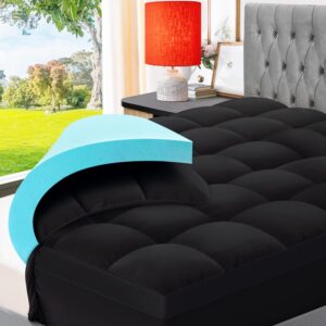 ELEMUSE Black Memory Foam Mattress Topper with Fluffy Pillow Top Cover