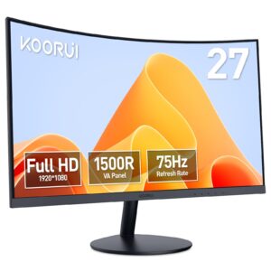KOORUI 27-Inch Curved Computer Monitor- Full HD 1080P 75Hz Gaming Monitor 1500R LED Monitor HDMI VGA