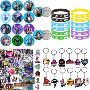 Gaming Party Bag Fillers Gamer Party Favours with Gaming Keychain Party Bags Button Stickers Party Supplies Goodie Bag Fillers for Kids Boys
