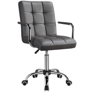 Yaheetech Office Desk Chair Ergonomic Computer Chair Swivel Chair Leather with Mid Back and Height Adjustable for Home Grey