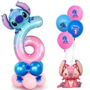 Topeedy 40inch 6th Birthday Party Balloon and Stitch Foil Balloons，18pcs Balloon set for Kid's Birthday Party Decoratio