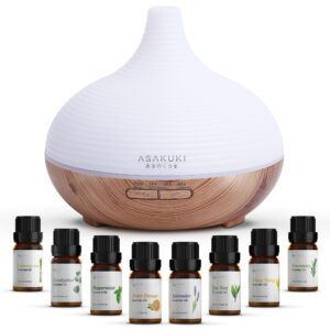 ASAKUKI 300ml Essential Oil Diffuser with 8 * 10ml Pure Essential Oil Gift Set