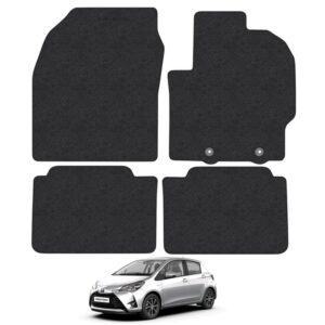 Car Mats for Toyota Yaris Hybrid (2020-Onwards) Carpet Tailored Fit Car Floor Mats Set Accessory Black Custom Fitted 4 Pieces with Clips - Anti-Slip Backing & Black Trim Edging