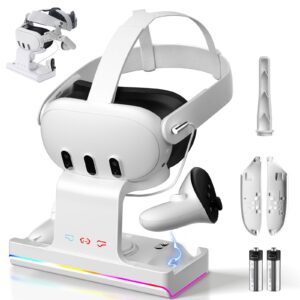zerotop Charging Dock for Meta Quest 3 with RGB Light VR Headset Charging Stand for Oculus/Meta Quest 3 Magnetic Charging Station for VR Headset Touch Controllers 2 Battery Charger Stand LED Indicato