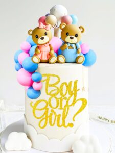 JeVenis 23 PCs Cute Gender Reveal Cake Toppers Boy or Girl Cake Decoration Teddy Bear Cake Decoration Baby Shower Cake Decoratio
