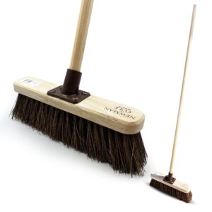 12” Garden Broom Outdoor with Durable Support Bracket Yard Brush Heavy Duty Outdoor with 120 cm Wooden Handle Natural Stiff Bassine Hard Bristle Broom Sweeping Brush Outdoo