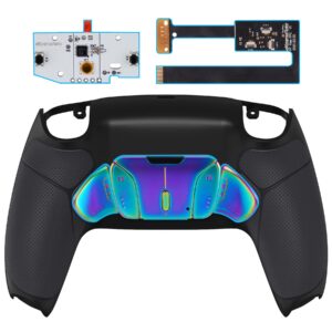 eXtremeRate Rainbow Aura Blue Purple Real Metal Buttons (RMB) RISE4 Remap Kit for PS5 Controller BDM-010 BDM-020 with Black Rubberized Grip Back Shell - Without Controlle