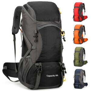 jianyana Hiking Backpack Waterproof 50L Foldable Rucksack Lightweight Travel Backpack with Rain Cover for Camping Trekking Hiking Walking Outdoor Sports for Women Me