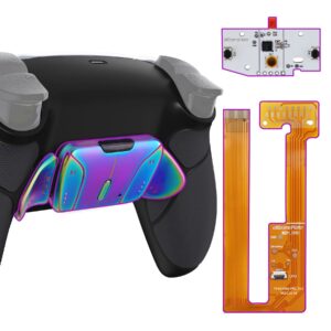 eXtremeRate Rainbow Aura Blue Purple Real Metal Buttons (RMB) RISE4 Remap Kit for ps5 Controller BDM-030 BDM-040 with Black Rubberized Grip Black Back Shell & Buttons - Without Controlle