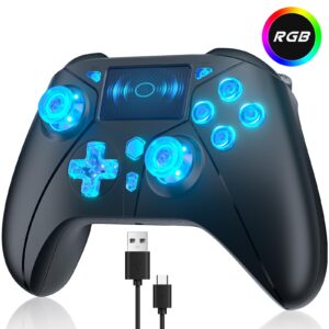 TURPOW Wireless Controller for PS4 RGB Gamepad Remote Control with Dual Motor Vibration/6-Axis Sensor/Turbo/3.5mm Audio Jack/Touch Pad for Ps-3/Ps-4/Pro/Slim/S-witch/PcBlack