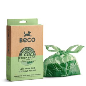 Beco Strong & Large Poop Bags - 120 Loose packed with Tie Handles - Box Dispenser - Unscented Dog Poo Bags
