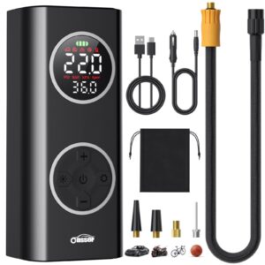 Oasser Tyre Inflator 150 PSI Air Compressor Car Tyre Pump AC DC Rechargeable Li-ion Battery and 12V Car Cigarette Lighter Power Electric Bike Car Air Pump with LCD Ligh