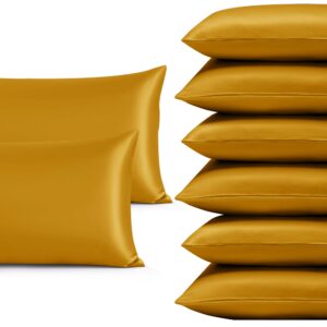 Yorkshire Bedding Ochre Pillow Cases 8 Pack- Luxury Satin Pillowcases with Envelope Closure