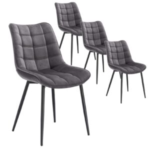 WOLTU Dining Chairs Set of 4 pcs Kitchen Counter Chairs Lounge Leisure Living Room Corner Chairs Dark Grey Velvet Reception Chairs with Backrest and Padded Sea