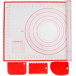 Alyvisun Silicone Baking Pastry Mat with 3 Scrapers 60x40 CM Non-Stick Pizza Accessories Pad Anti-Slip Fondant Rolling Tray Dough Kneading Sheet Liner for Cake