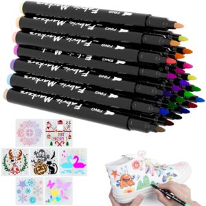 24 Fabric Pens and 7 Stencils - Fabric Markers Fabric Pens Permanent for Clothes Tshirt Plain Tote Bags Canvas Shoe Textile Markers Fabric Paint Pens for Adults kids Crafts Ki