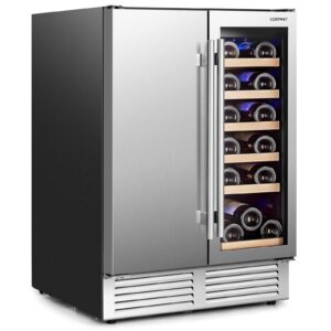 COSTWAY Dual Zone Wine Beverage Fridge