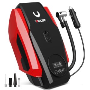 VacLife Car Tyre Inflator Air Compressor - Car Tyre Pump - 12V DC Compact Portable Air Compressor with Auto Shutoff Function - Multipurpose Car Accessory with LED Light