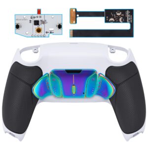 eXtremeRate Rainbow Aura Blue Purple Real Metal Buttons RMB RISE4 Remap Kit for ps5 Controller BDM-010 BDM-020 with Black Rubberized Grip White Back Shell & Board & Back Buttons - Without Controlle