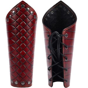 GORGECRAFT 2PCS Leather Arm Guards Medieval Leather Gauntlets Wristband Retro Checkerboard Embossing Armour Bracers Adjustable Leather Arm Armor Cuff for Halloween Knight Cosplay Costume