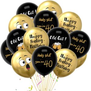 Rude and Funny 40th Birthday Balloon，Topeedy 12inch Gold and Black Birthday