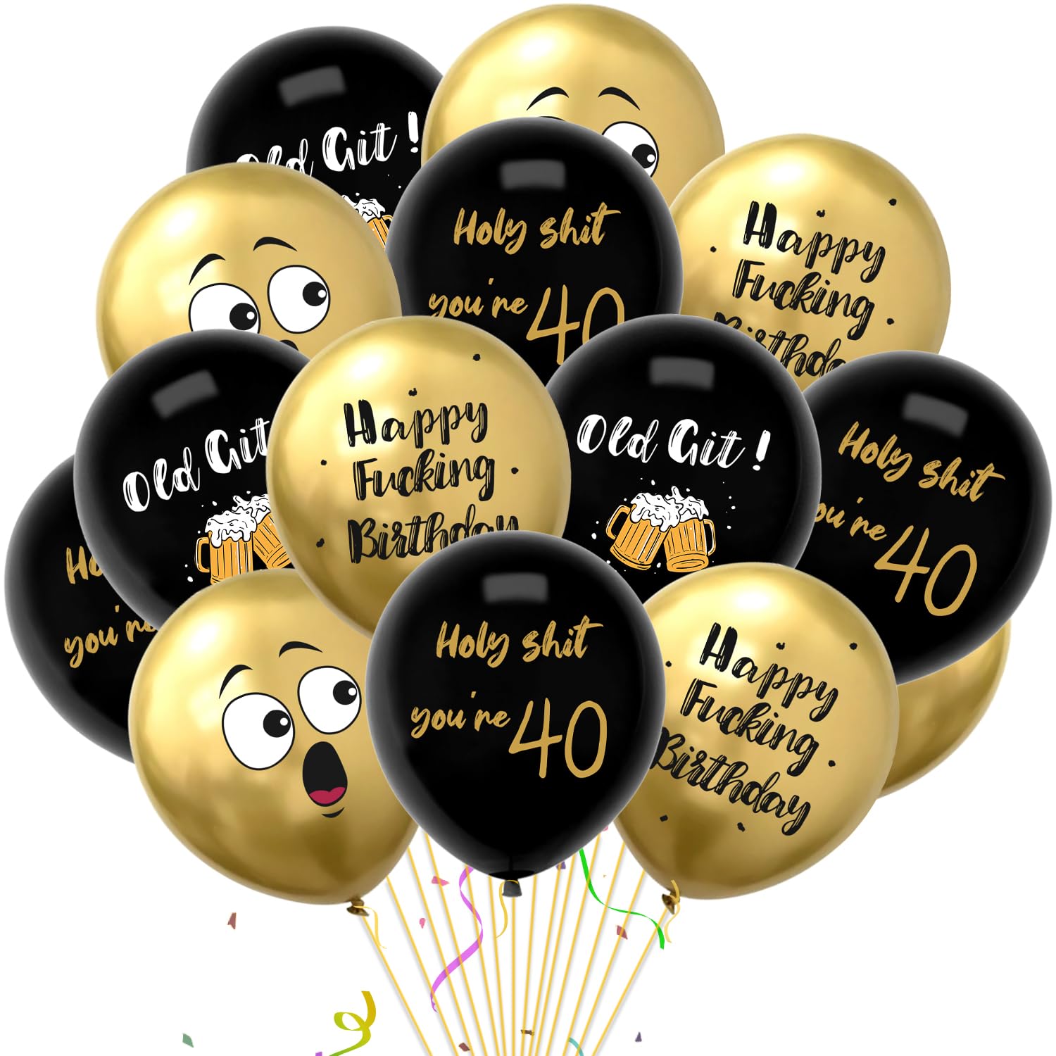 Rude and Funny 40th Birthday Balloon,Topeedy 12inch Gold and Black Birthday