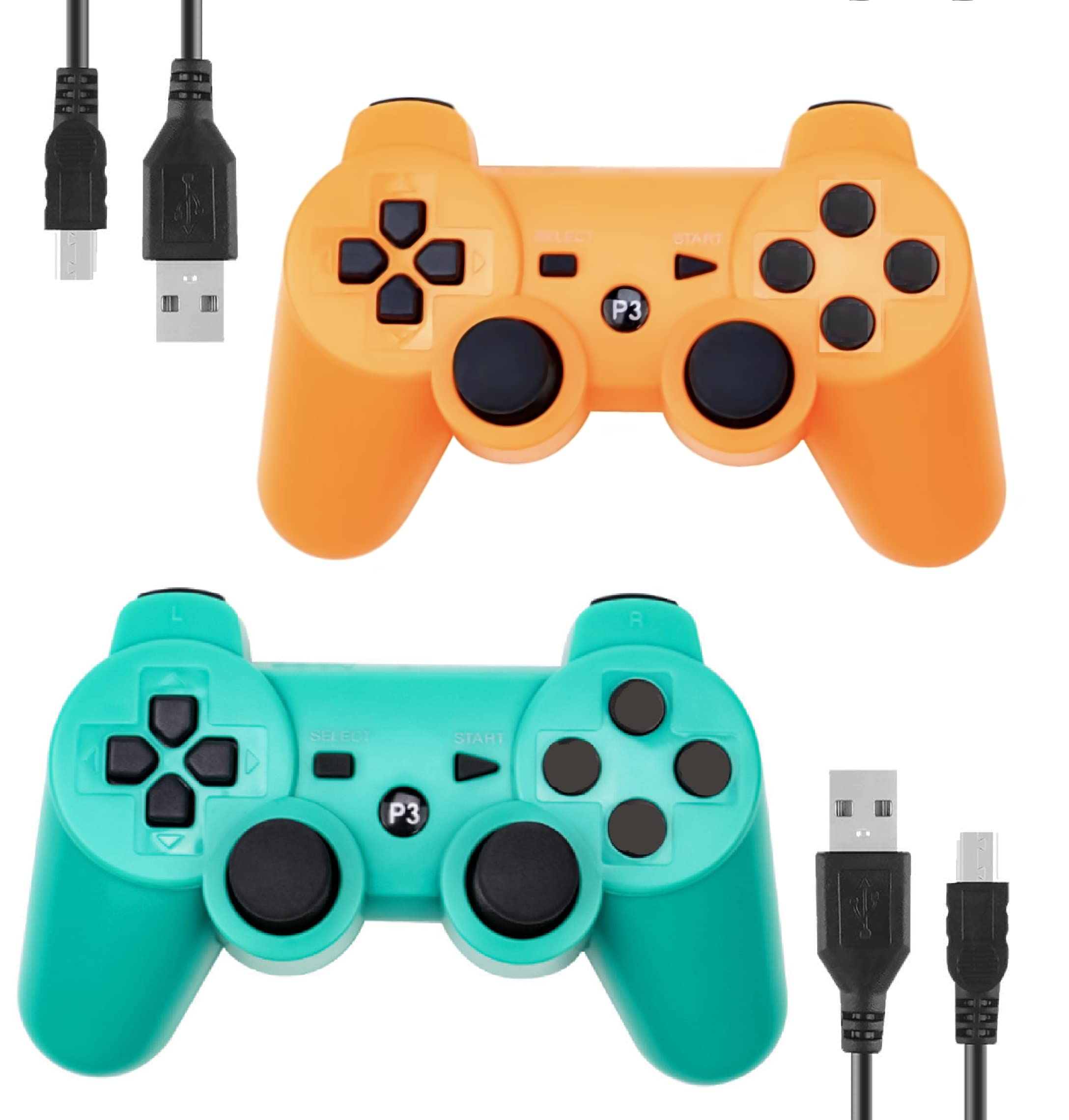 Rzzhgzq 2 Pack PS3 Wireless Controller Playstation 3 Controller Wireless Bluetooth Gamepad with USB Charger Cable for PS3 Console