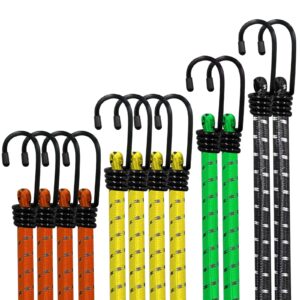 Bungee Cords with Hooks Jsdoin 12PCS Heavy Duty Bungee Cord Weatherproof & UV-Resistant Elastic Bungee Straps For Securing Tarps