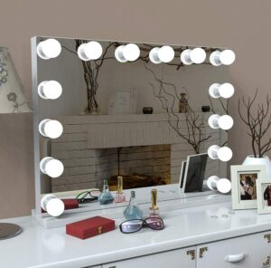 LIANWANG Hollywood Style Makeup Mirror with Lights，Large Cosmetic Vanity Mirror with 3 Light Modes 50x42CM for for Home