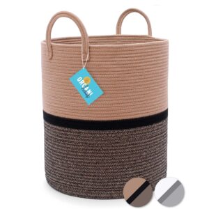 OrganiHaus Toy Basket | Large Woven Basket for Towels | Toy Storage Basket | Baby Clothes Basket for Laundry | Brown Cotton Rope Baskets for Storage | Big Tall Blanket Basket for Living Room 38x45cm
