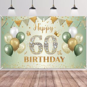 Happy 60th Birthday Banner Sage Green Gold