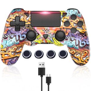 Gamrombo Wireless Controller with Caps for Ps-4 Dual Vibration Wireless Gamepad with Turbo/3.5mm Audio Jack/LED/Touch Pad/Joystick Caps Compatible with Ps-4/Pro/Slim/PC