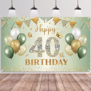 Happy 40th Birthday Banner Sage Green Gold