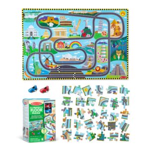 Melissa & Doug Race Around the World Tracks Cardboard Jigsaw Floor Puzzle and Wind-Up Vehicles