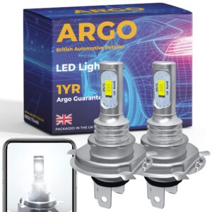 Argo H4 Led Xenon Super White Bulbs/Headlight High Low Dipped Main Beam Lamp Canbus Error Free 472 472C P43T Car Van Halogen Hid Upgrade Bright 6000k Bulb 12