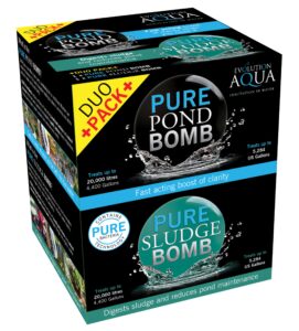 Evolution Aqua Pure Duo Pack Pond Bomb & Sludge Bomb Pond Clear Water Treatment Pond Sludge Remover - Duo Value Pack Offers Complete Natural Pond Water Treatment for Fish Ponds