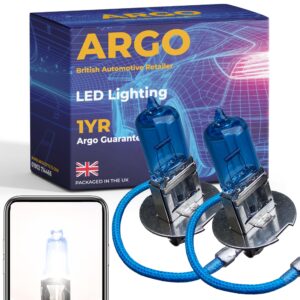 Argo H3 100w Xenon Super White Bulbs/Headlight Front Fog Light Cornering Lamp 453 Pk22s 483 Car Halogen Hid Upgrade Bright 6000k Bulb 12